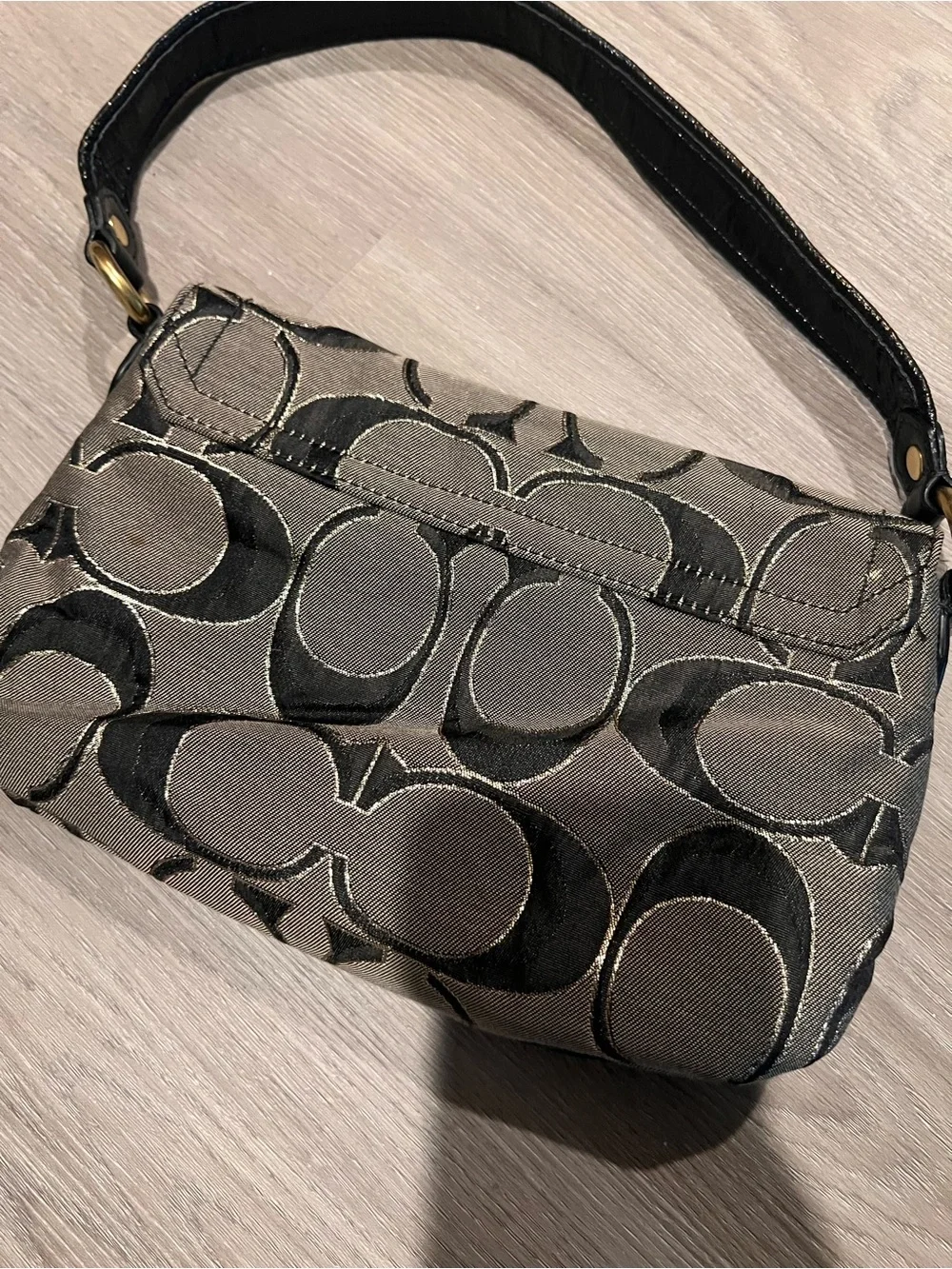 Coach Gray and Black Signature Canvas Shoulder Bag
